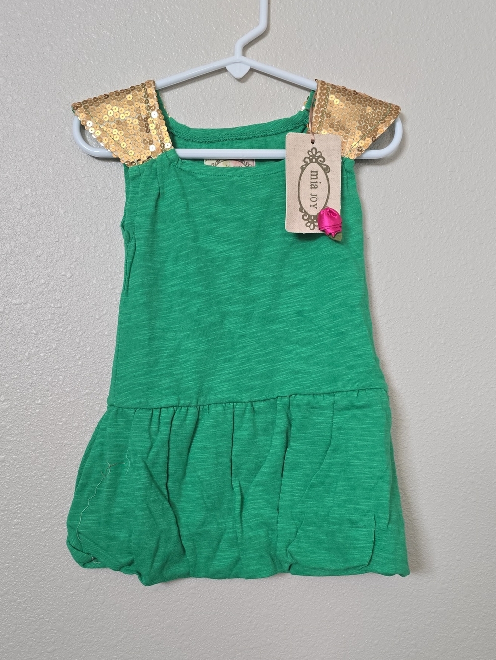 Joyfolie Emerald Green Knit Dress with Gold Sequin Shoulders